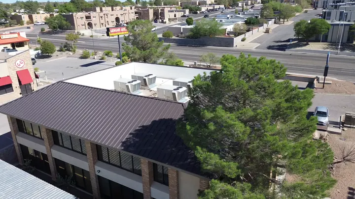 Metal roof on a commercial office building